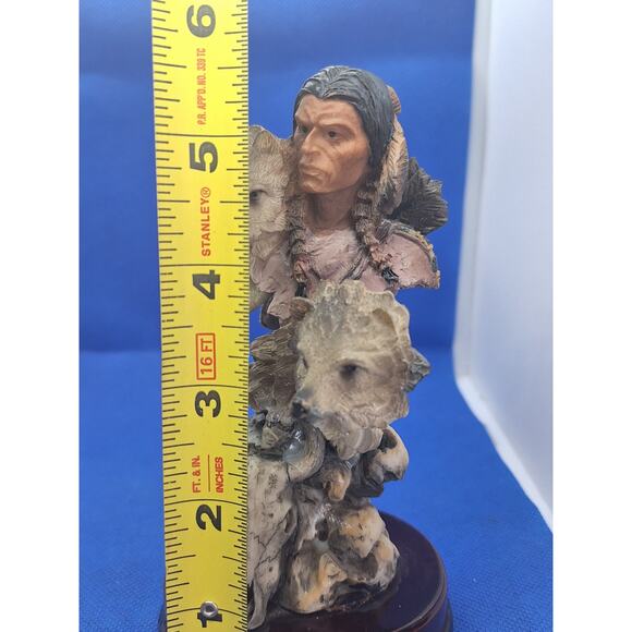 Native American Indian Chief Head Bust Two Wolf Buffalo Skull sculpture- Meerchi - Picture 10 of 10